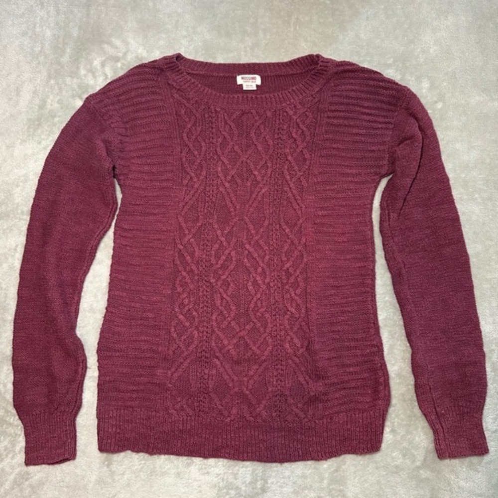 Mossimo Cable Knit Sweater Women Size XS Plum Purple Lightweight Crewneck Preppy